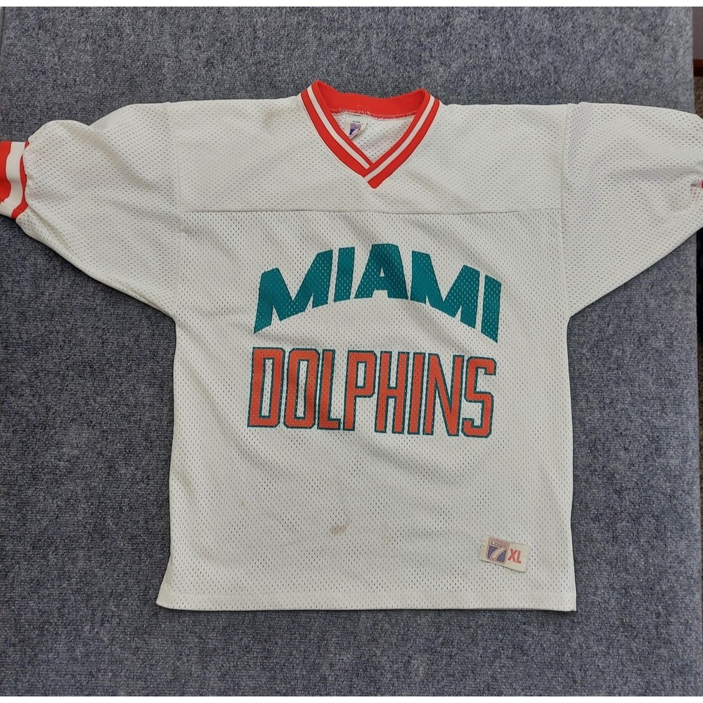 Vintage Miami Dolphins Jersey Mens XL White NFL Football‎ Made in USA Logo 7 90s
